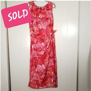 VINTAGE Sleeveless Floral Faux Sarong Maxi Dress